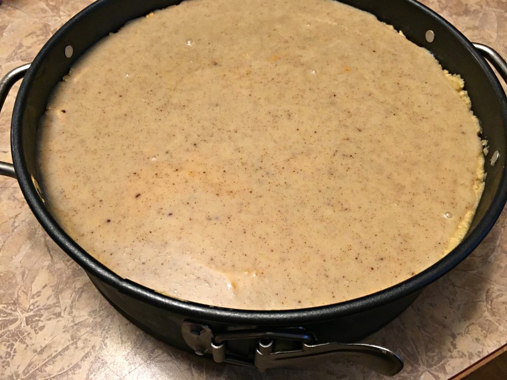 No-bake pumpkin spice cheesecake, in pan