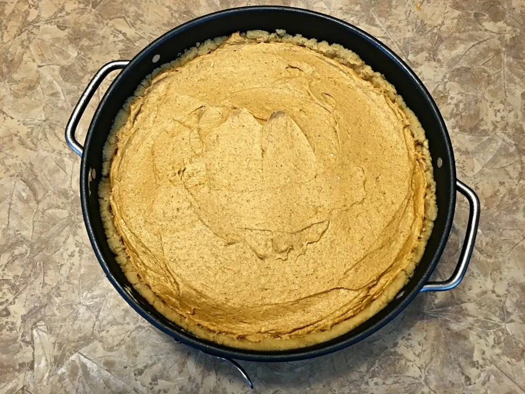 No-bake pumpkin spice cheesecake, overhead without topping