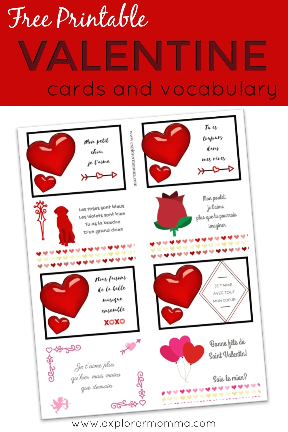 Printable Valentine cards preview pin