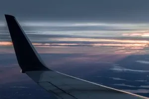 Sunset view out airplane window