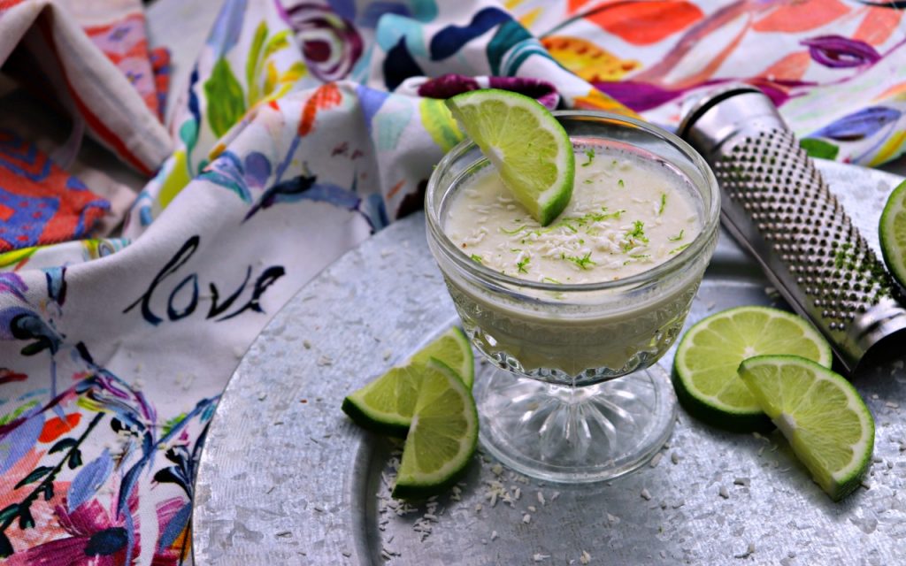 Coconut lime dessert mousse with tea towel