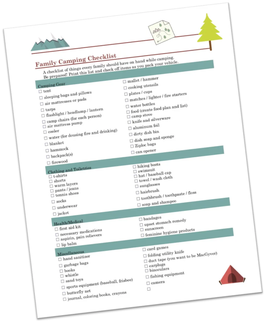 Family camping checklist preview