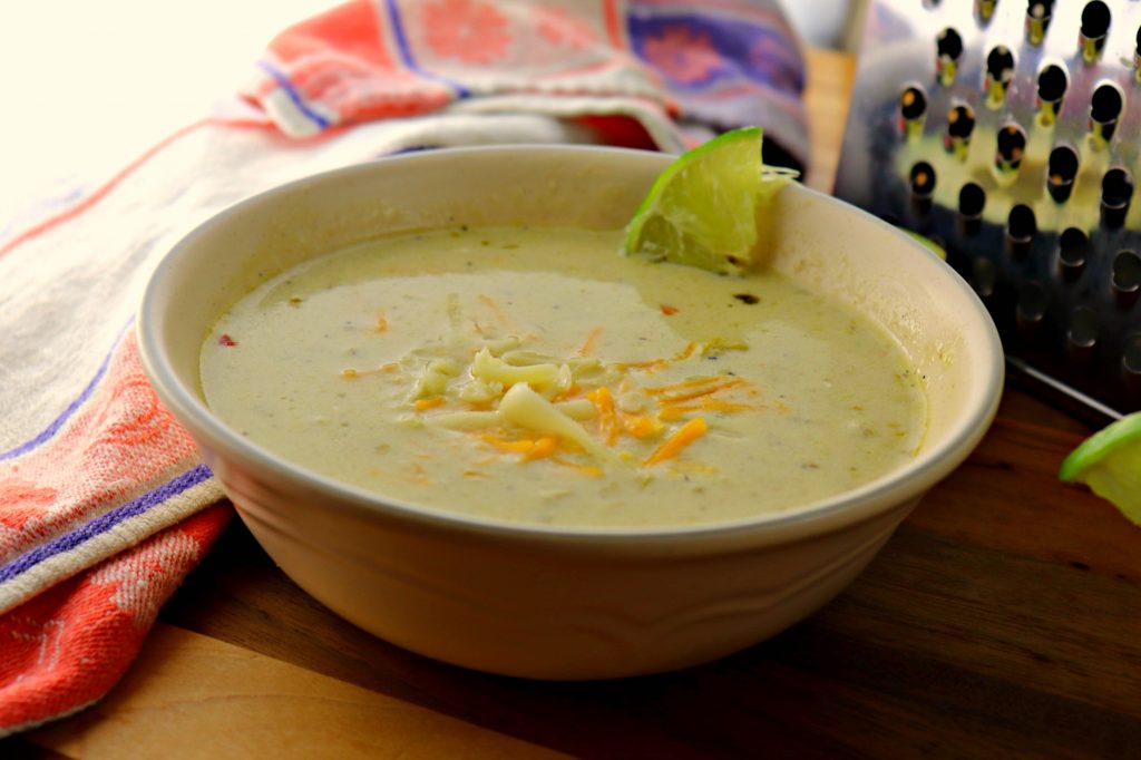 Green chili chicken chowder closeup