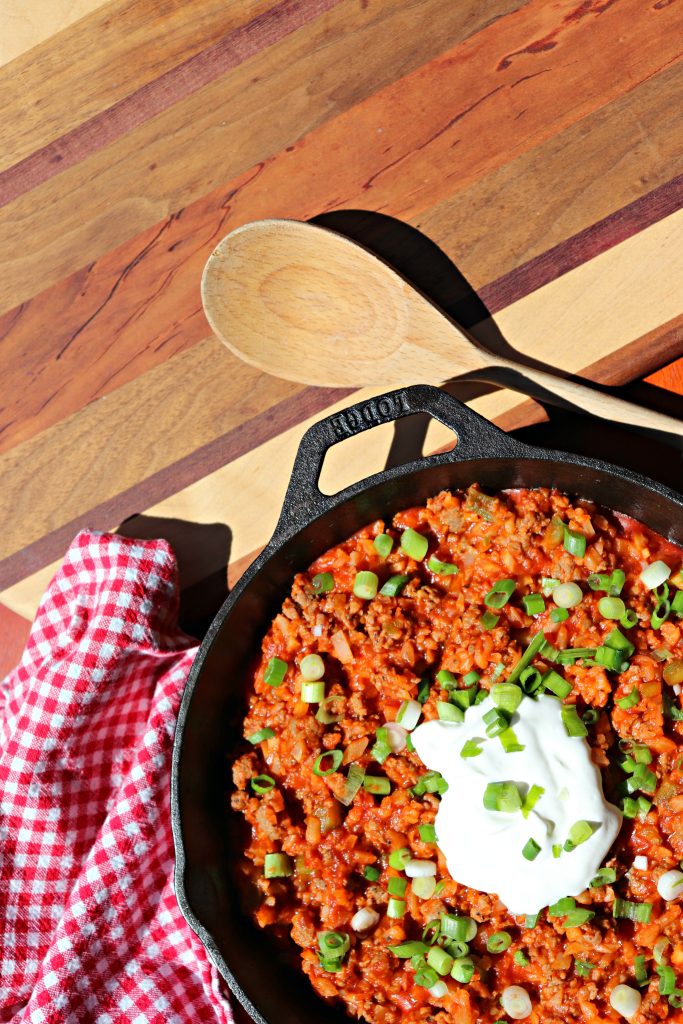 Vertical low carb skillet breakfast hash corner