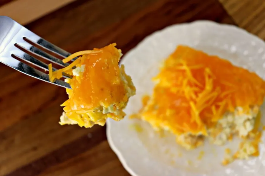 Cauliflower mac and cheese bake, bite close-up