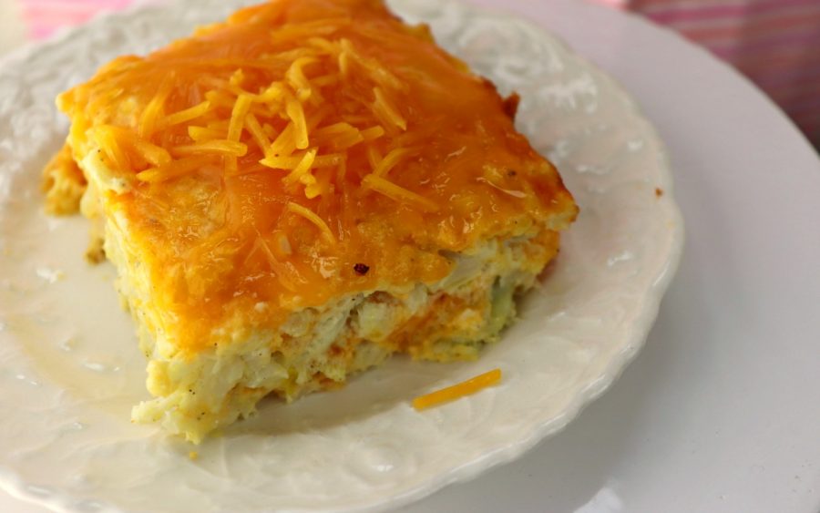 Cauliflower mac and cheese bake, close-up, feature