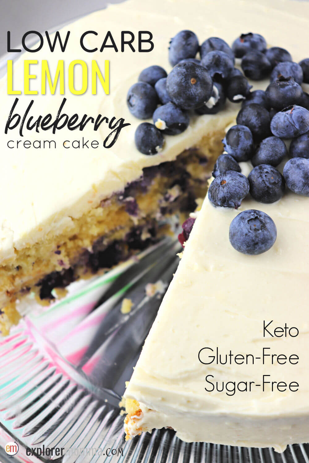 Flavorful and delicious keto Low carb lemon blueberry cream cake is the perfect gluten-free, sugar-free dessert for any party. #ketodesserts #lowcarbdesserts