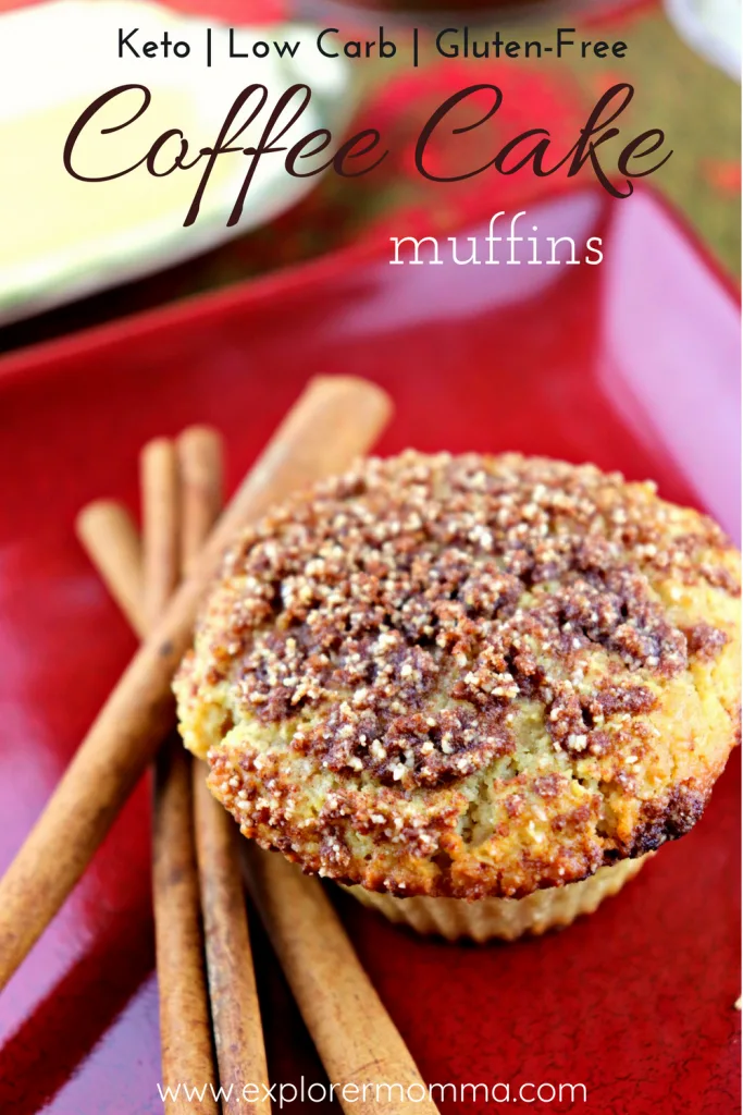 Fall and cinnamon! Make these delicious low carb coffee cake muffins for a quick and easy breakfast to grab when you head out in the chill fall air. #lowcarb #coffeecake #ketomuffins #keto #cinnamonmuffin #explorermomma