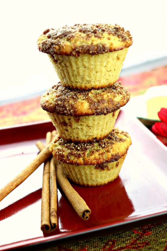 Low carb coffee cake muffins, side stack