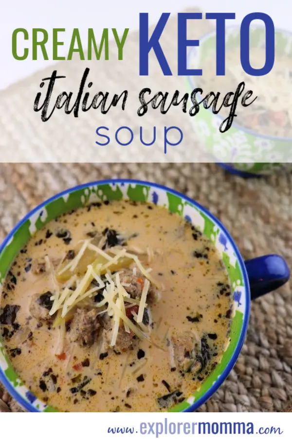 Creamy Keto Italian Sausage Soup. Easy, low carb, and delicious, this gluten free recipe will have your family asking for more! #ketosouprecipes #lowcarbrecipes