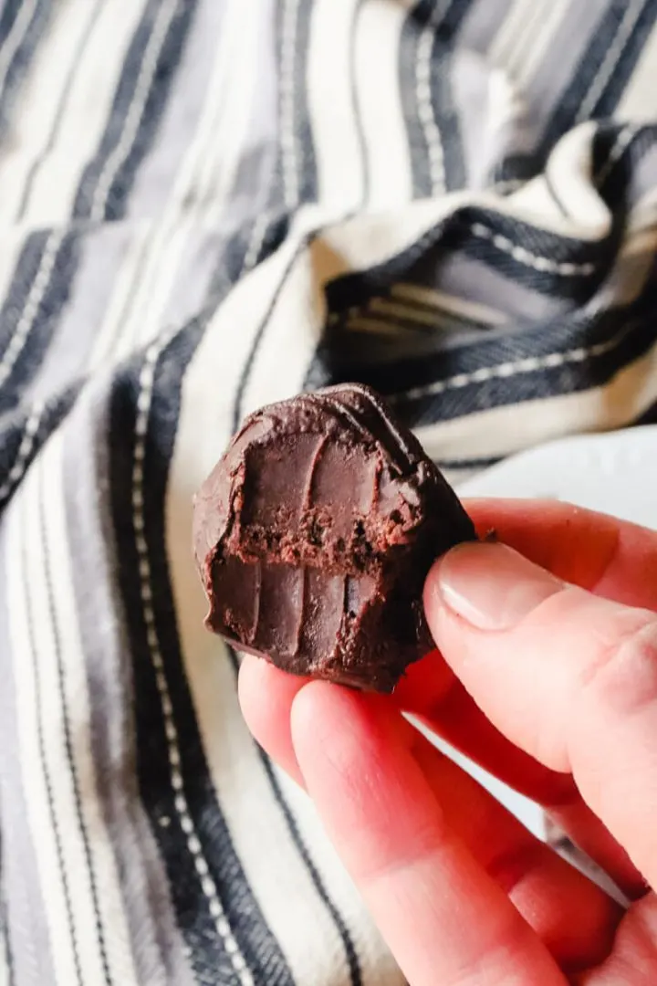 Bite out of a keto chocolate truffle