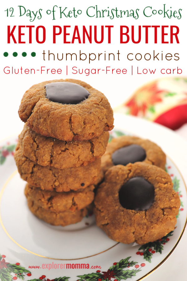 Thumbprint Keto Peanut Butter Cookies are a delicious Christmas cookie recipe, a low carb, gluten-free, sugar-free option to help you stay on the keto diet. #ketocookies #lowcarbchristmas