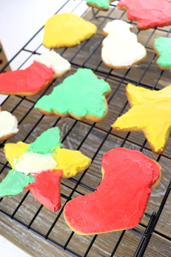 Keto Cut Out Sugar Cookies frosted in fun colors #familychristmas #lowcarbrecipes