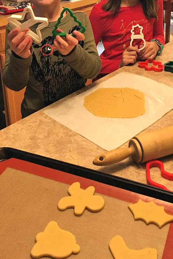 Kids making keto cut out sugar cookies. #kidsbake #ketocookies