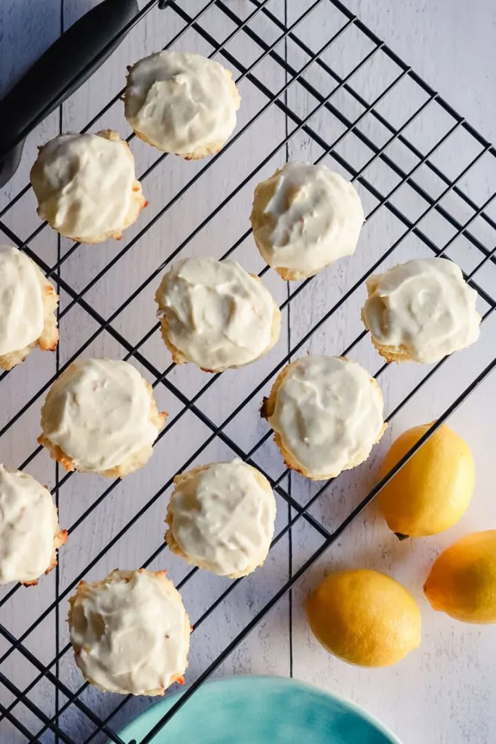 Rack with frosted low carb lemon cookies