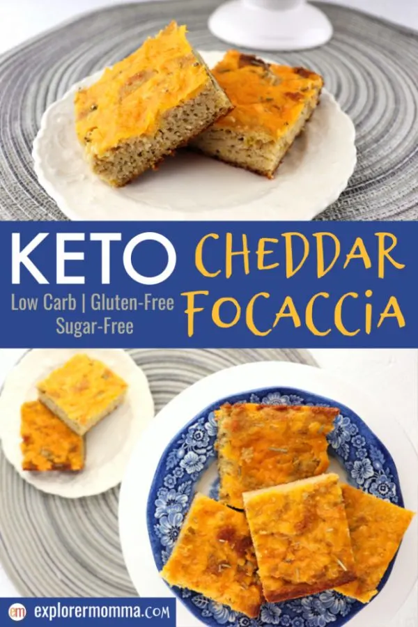 Keto Cheddar Focaccia is the perfect low carb recipe alongside your favorite keto soup or salad. Soft and delicious with a hint of rosemary, it will quickly become a family favorite. #ketobread #lowcarbbread