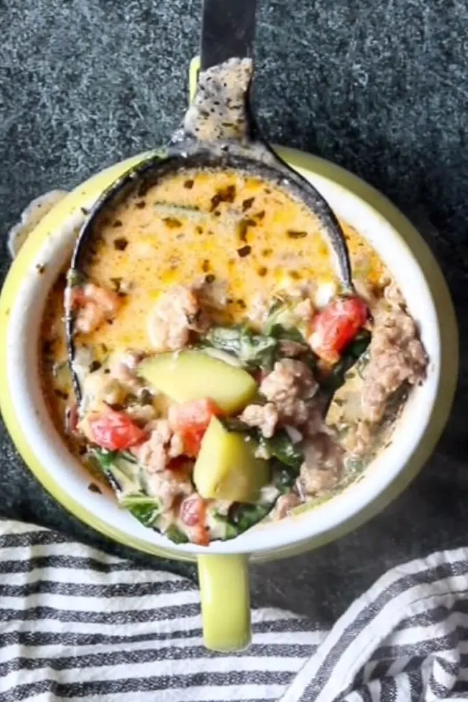 Spoon of keto Italian sausage soup