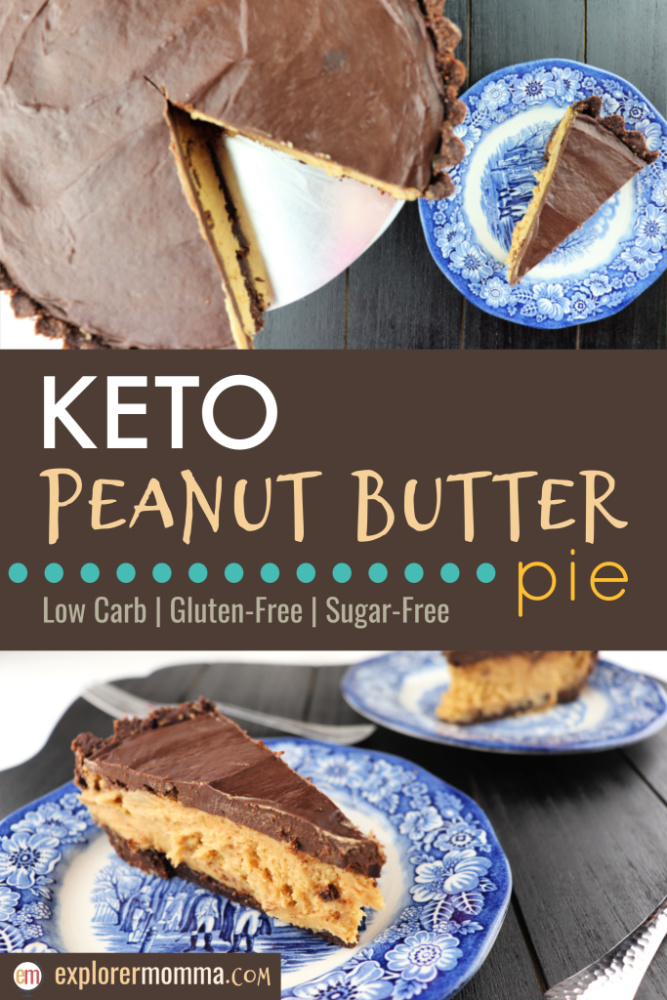 Keto peanut butter pie is the BEST low carb dessert ever! A rich, giant peanut butter cup sure to be a birthday party, dinner party, or other special occasion favorite! It's a chocolate peanut butter masterpiece. #ketodesserts #lowcarbdesserts