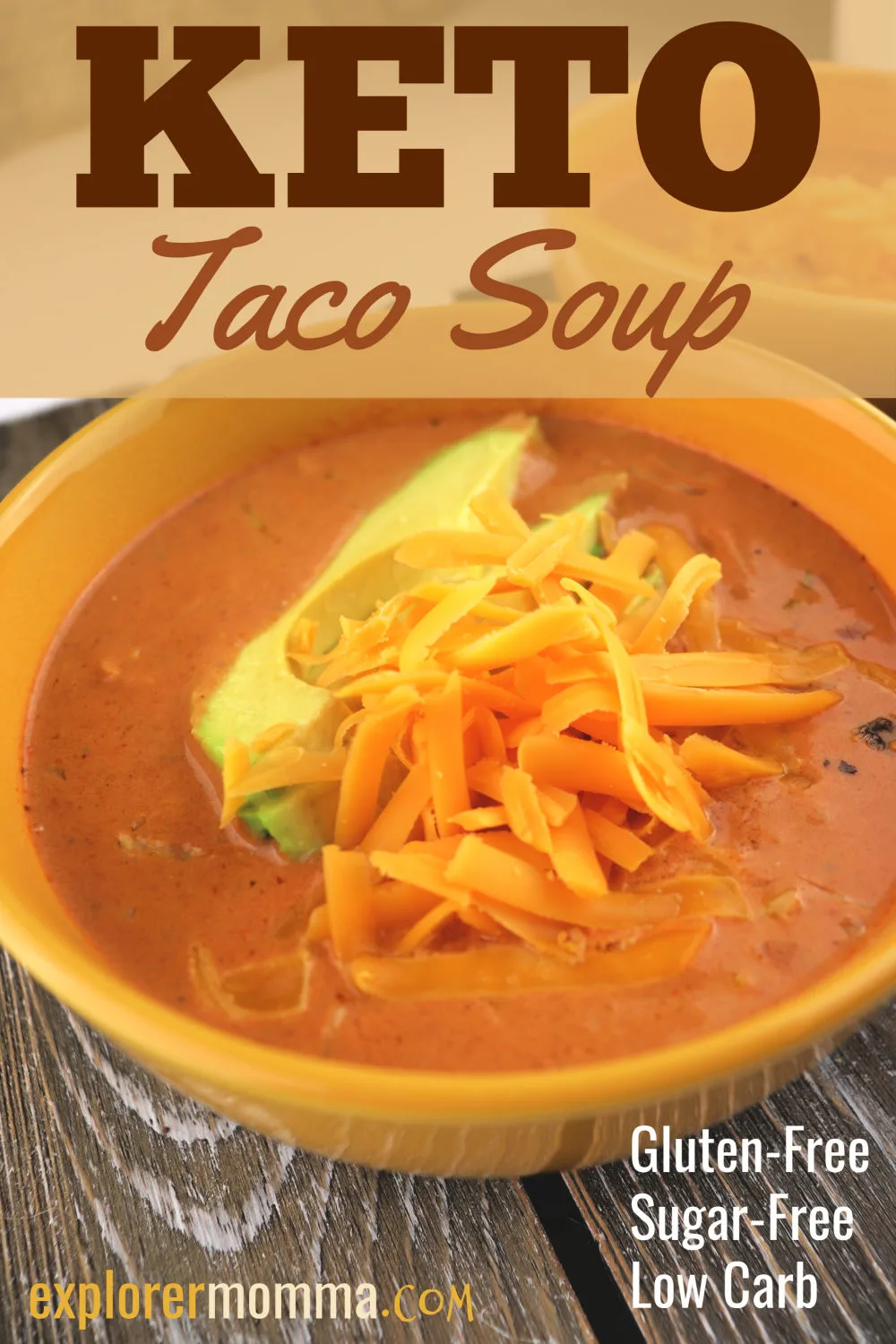 An easy weeknight meal! Keto taco soup is the perfect low carb recipe for an easy family dinner. Gluten-free, a great recipe for your keto diet and ketogenic lifestyle. #ketodinners #lowcarbsoups