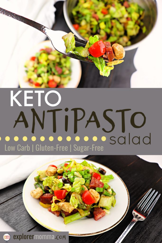 Keto antipasto salad is low carb goodness! Refreshing and the perfect gluten-free recipe for picnics and parties. Makes it easy to stick to a low carb diet! #ketosalad #lowcarblunch