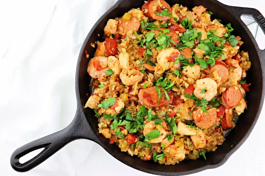 New Orleans style keto jambalaya, made over low carb and gluten-free. #ketomeals #ketorecipes