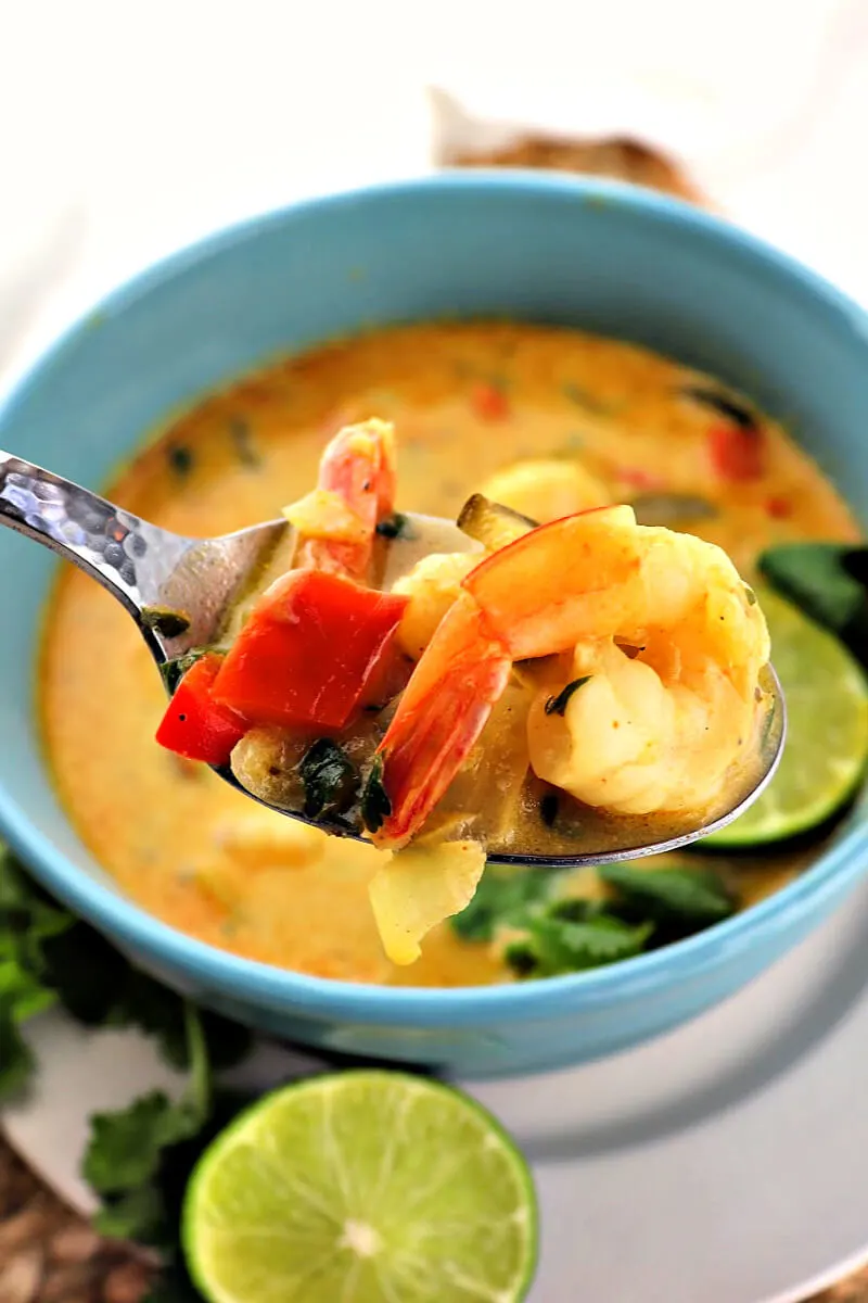 A bite of low carb Thai soup with shrimp. #ketodinner #lowcarbsoup