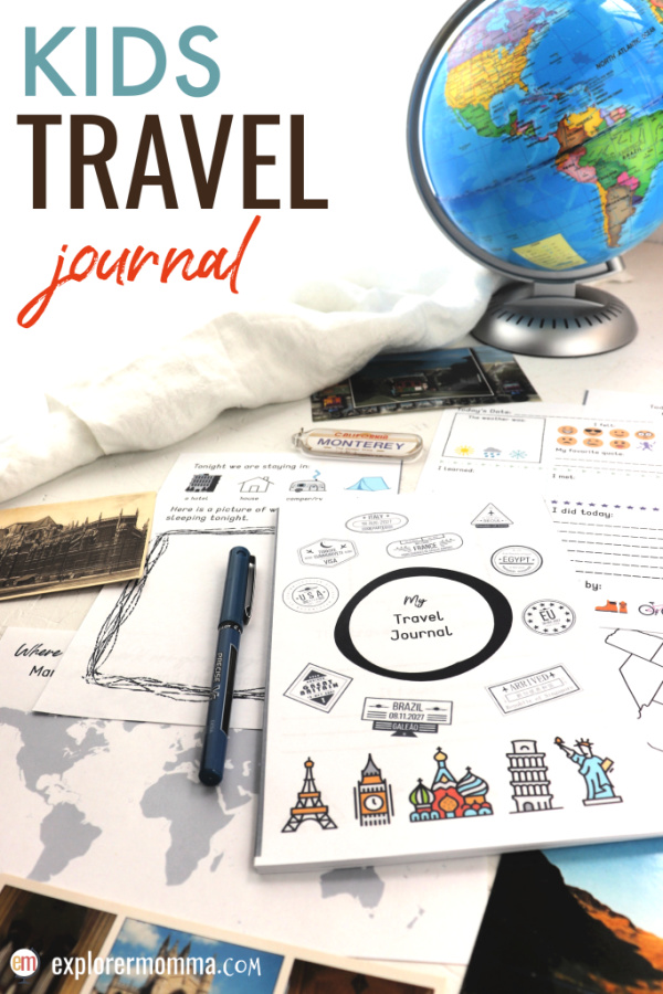 A kids travel journal is the perfect road trip or air travel activity! Give the kids something to do as they travel, make memories, and reflect on new experiences. #kidstravel #traveljournal