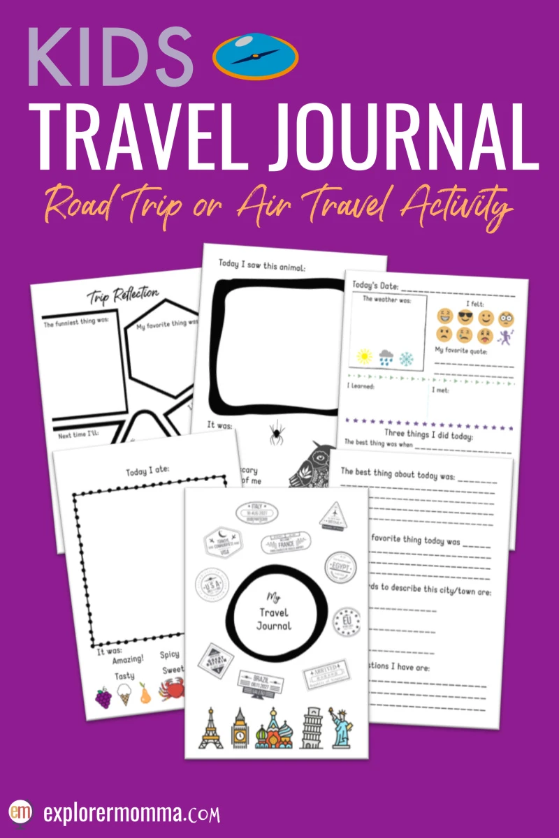 An easy to use kids travel journal is perfect for any family vacation! Whether the kids are on a road trip, airplane, or train it makes a memorable travel diary. #traveljournal #kidstraveljournal