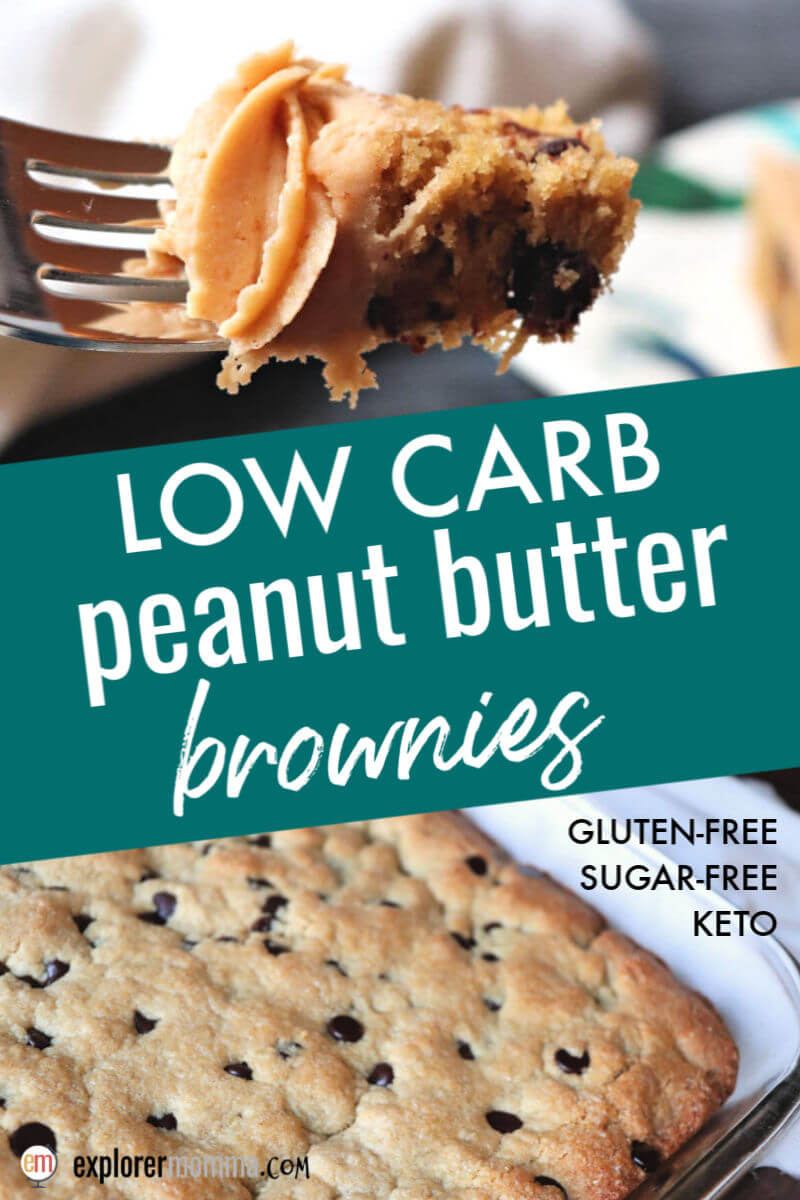 Keto peanut butter brownies for a low carb dessert or keto snack. Made with almond flour and topped with keto peanut butter frosting or ice cream. #ketorecipes #ketodesserts #ketobrownies