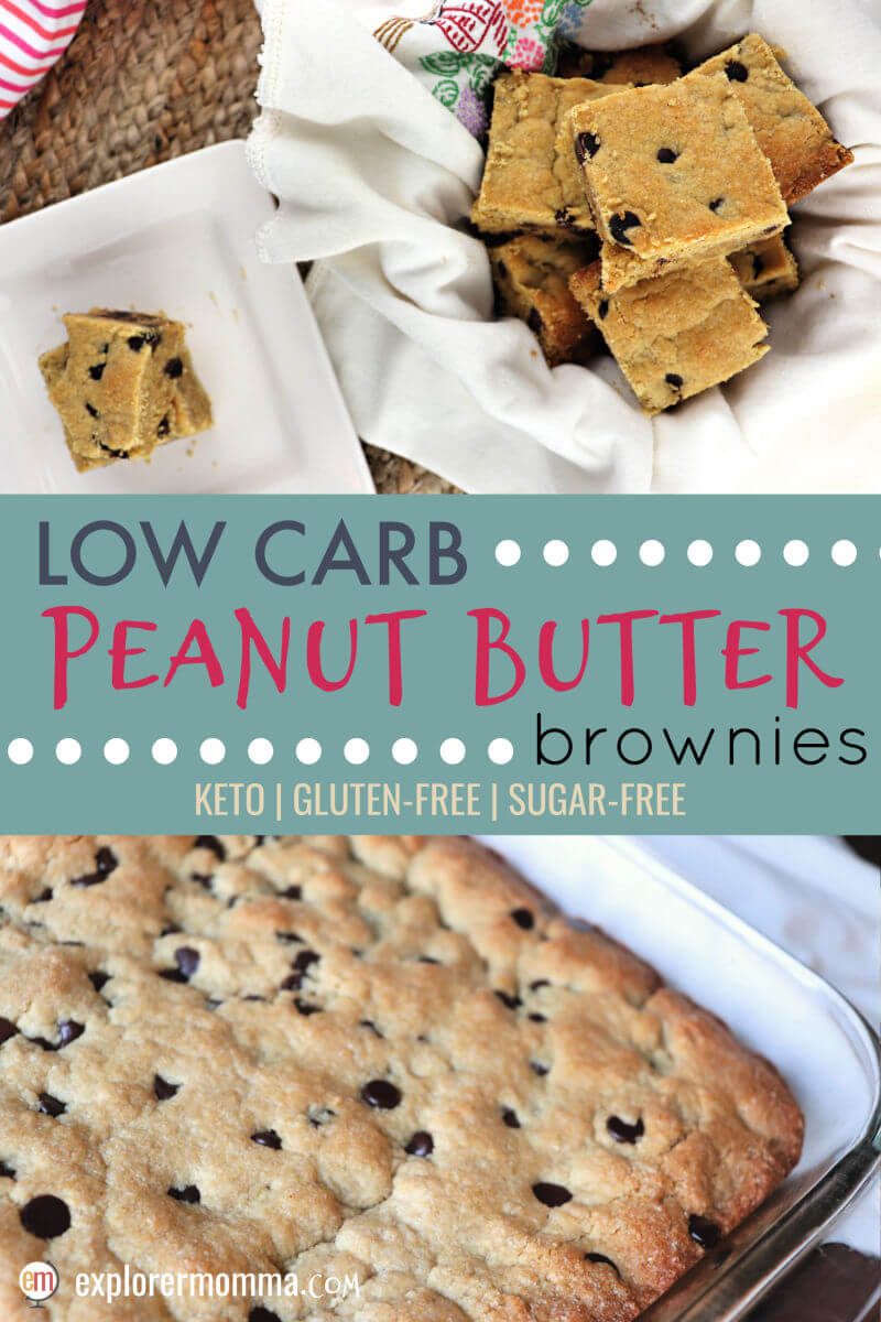Beautiful low carb peanut butter brownies are easy gluten-free snacks or can be dressed up with keto ice cream for an easy delicious keto dessert. Sugar-free and perfect for picnics and parties. #lowcarbdessert #ketobrownies