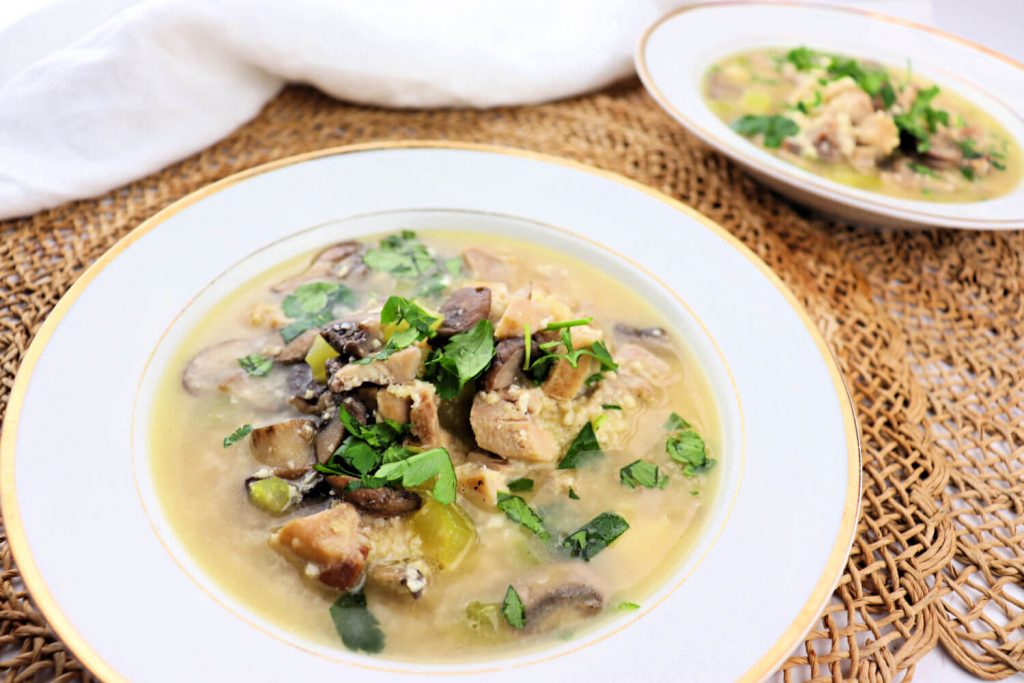 Low carb chicken mushroom soup in a bowl