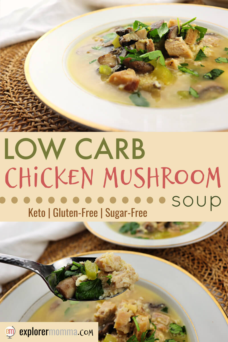 Healthy low carb chicken soup is the perfect keto recipe for a cold winter day. Gluten-free and filled with veggies, bone broth, and chicken, it's a twist on a classic! #chickensoup #lowcarbsoup