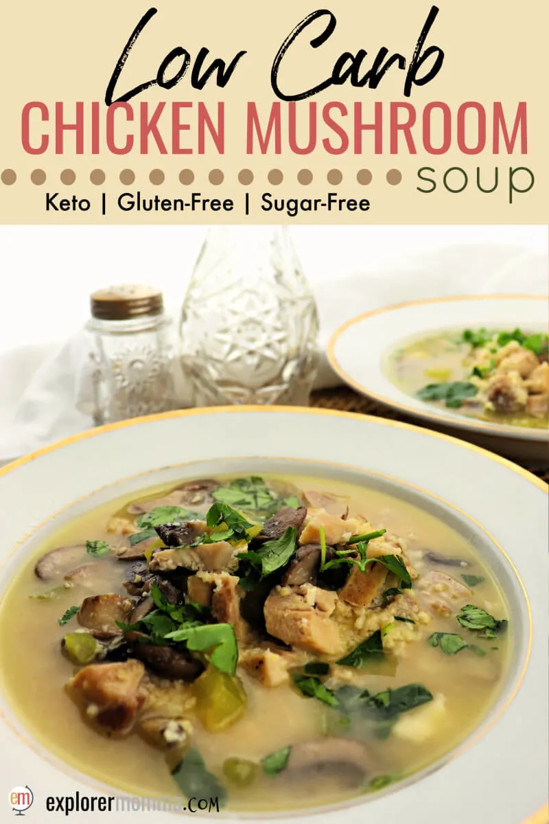 Low carb chicken mushroom soup is the ultimate healthy winter comfort food. A gluten-free and keto twist on a classic chicken soup recipe. Delicious! #chickensoup #lowcarbsoup