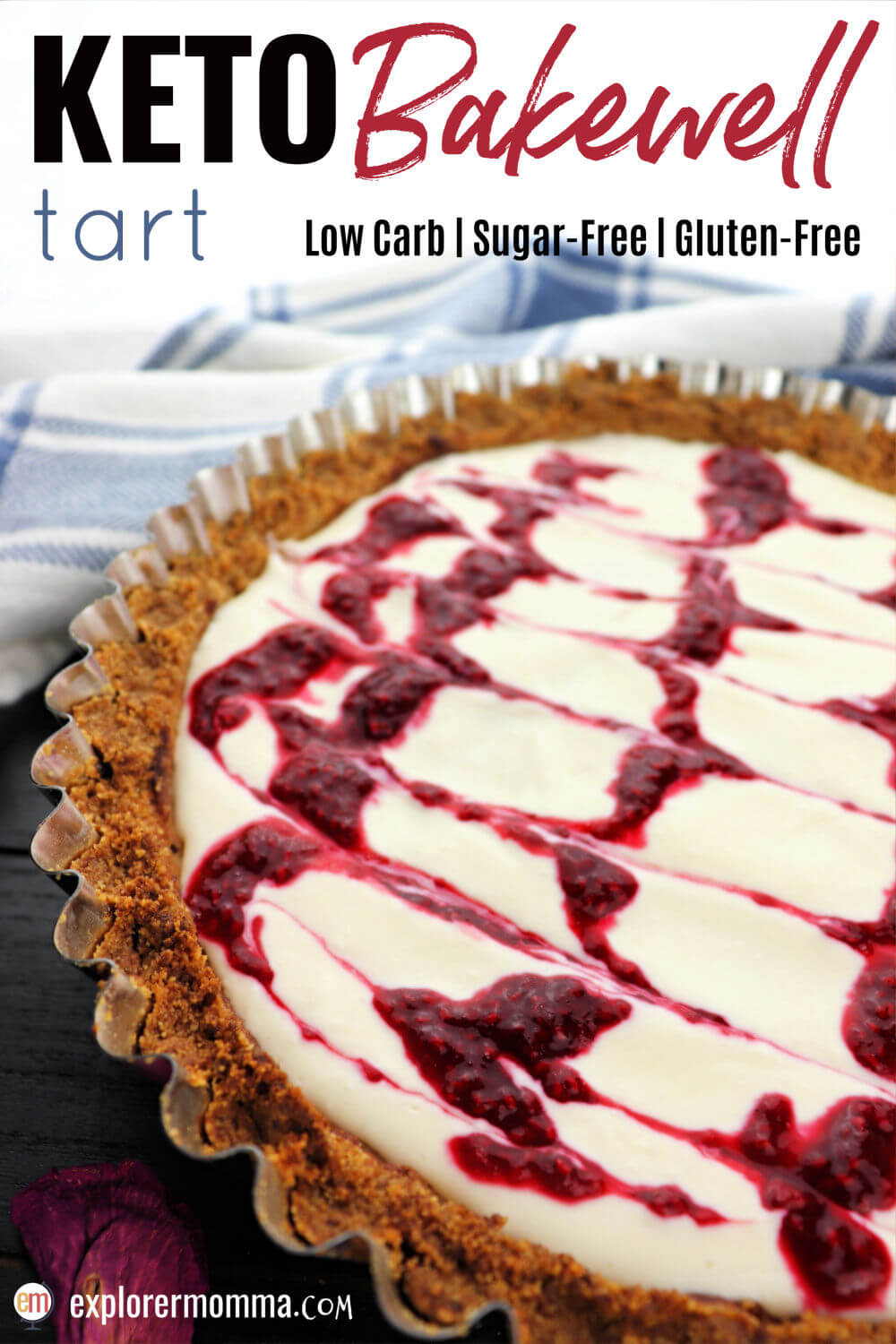 Delicious raspberry almond keto Bakewell tart is the perfect low carb recipe for tea time or a special sugar-free dessert. #ketodessert #lowcarbdessert