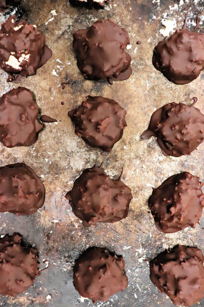 Keto Chocolate Coconut Balls on pan