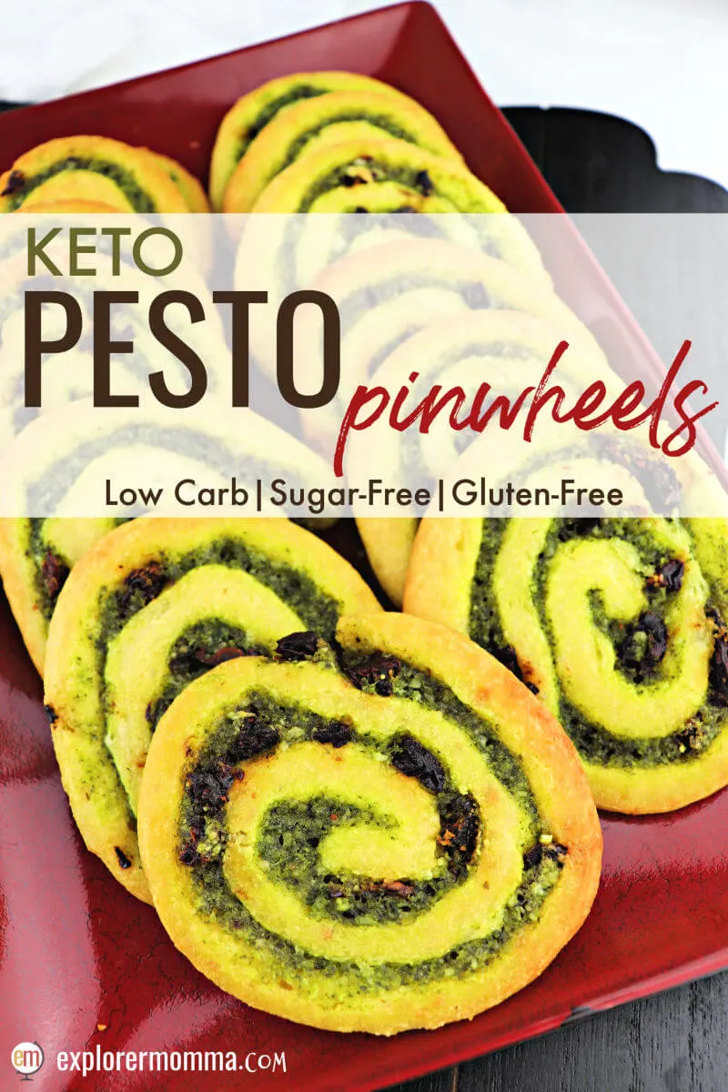 Delicious low carb keto pesto pinwheels are the perfect choice for a snack or appetizers at your next party or family holiday gathering. #ketoappetizer #ketosnacks