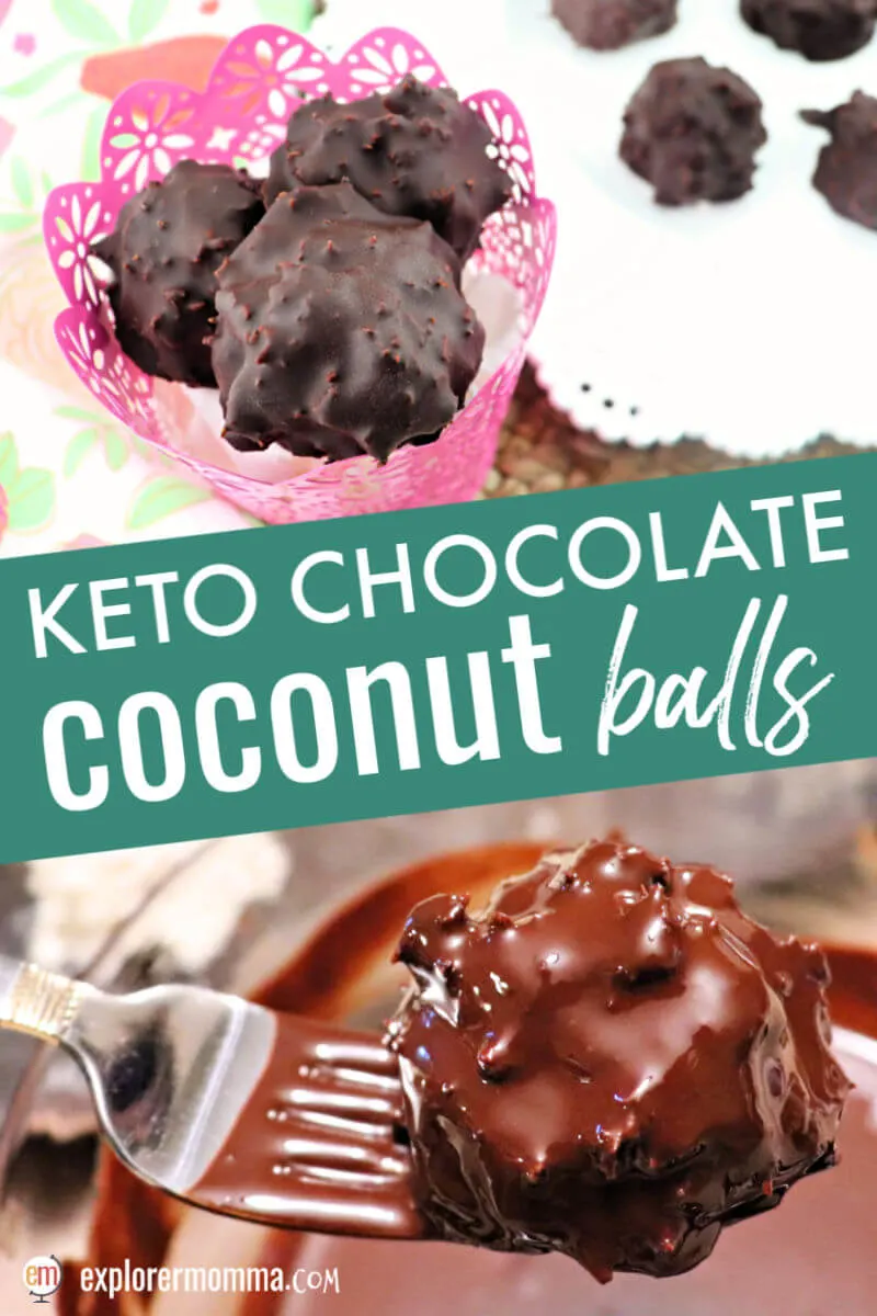 Keto chocolate coconut balls are the answer for low carb candy. Easter candy, take that! These are a delicious sugar-free chocolate coconut treat. #ketochocolate #ketoeaster #ketocandy