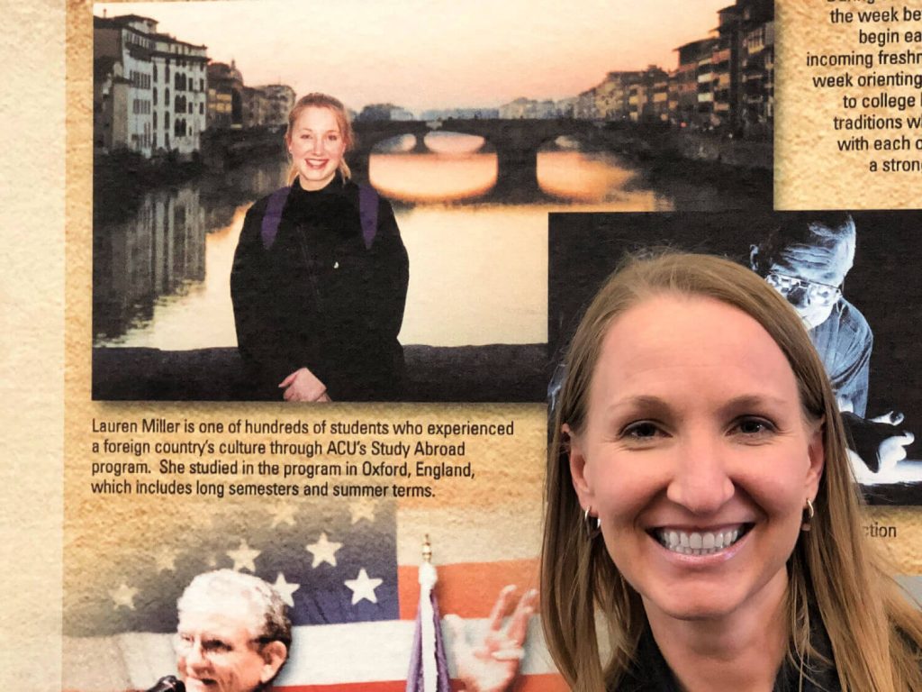 Lauren on the wall of the Hunter Welcome Center at ACU #acu #acustudyabroad