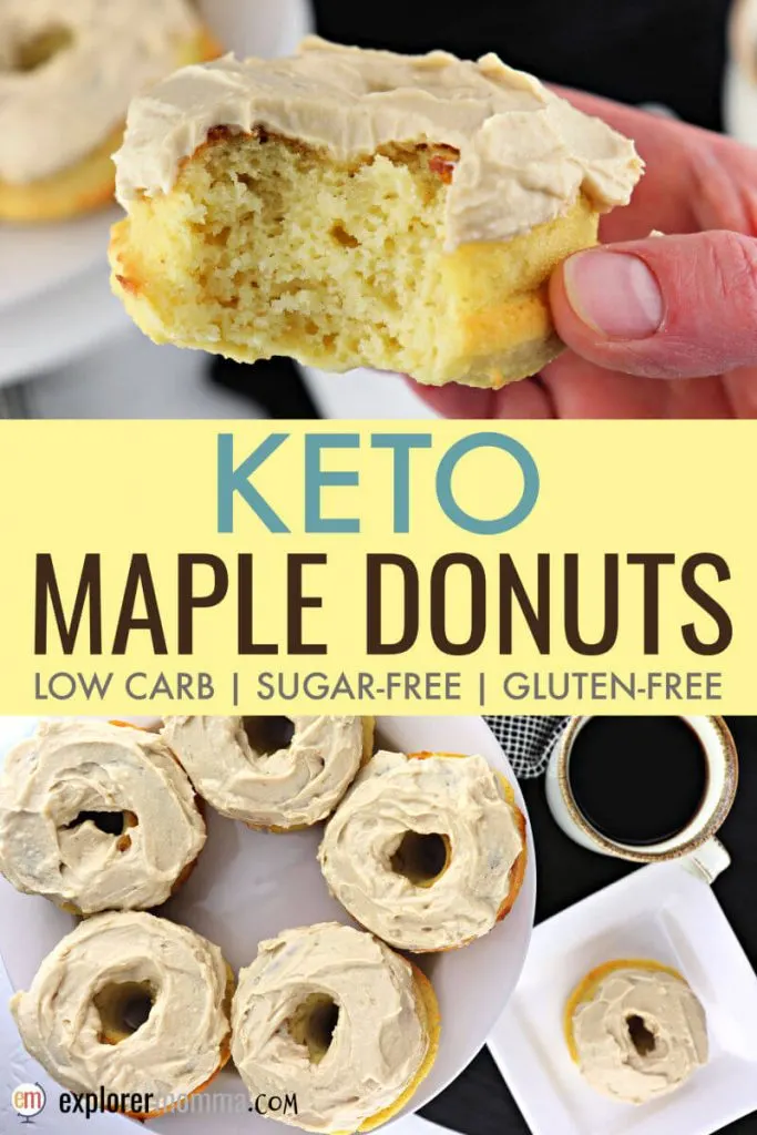 The best keto maple donuts are low carb, sugar-free, gluten-free AND moist and delicious. Perfect for parades and summer activities. #ketodonuts #lowcarbdonuts