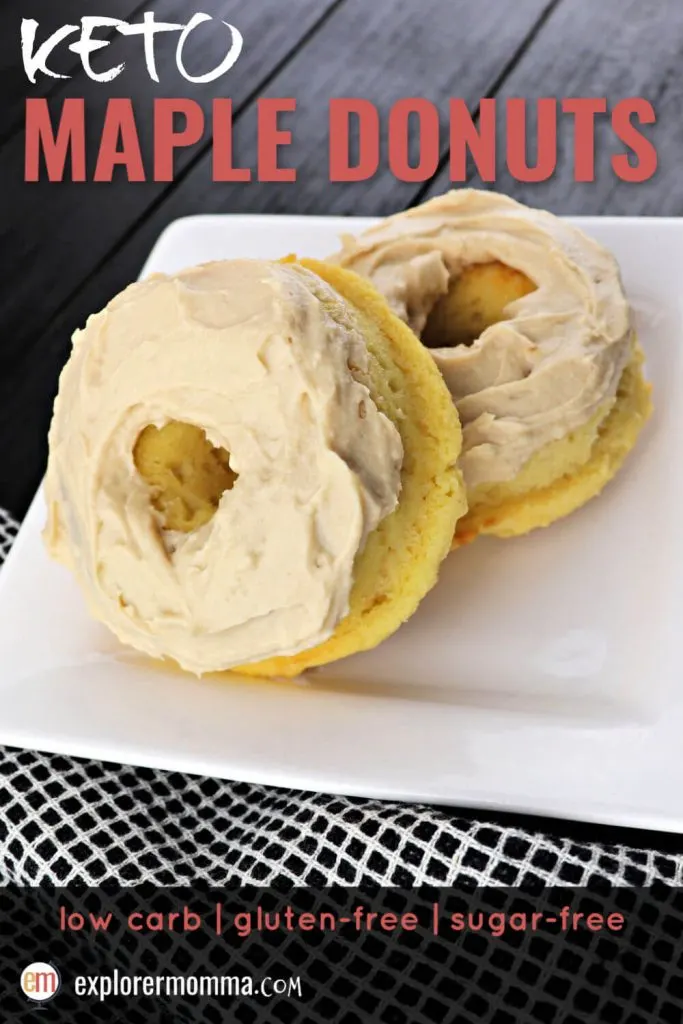 The best keto maple donuts are a fabulous low carb breakfast. Take to parties, picnics, parades and more. Gluten-free and sugar-free, these cake donuts are moist with creamy frosting. #ketodonuts #lowcarbdonuts