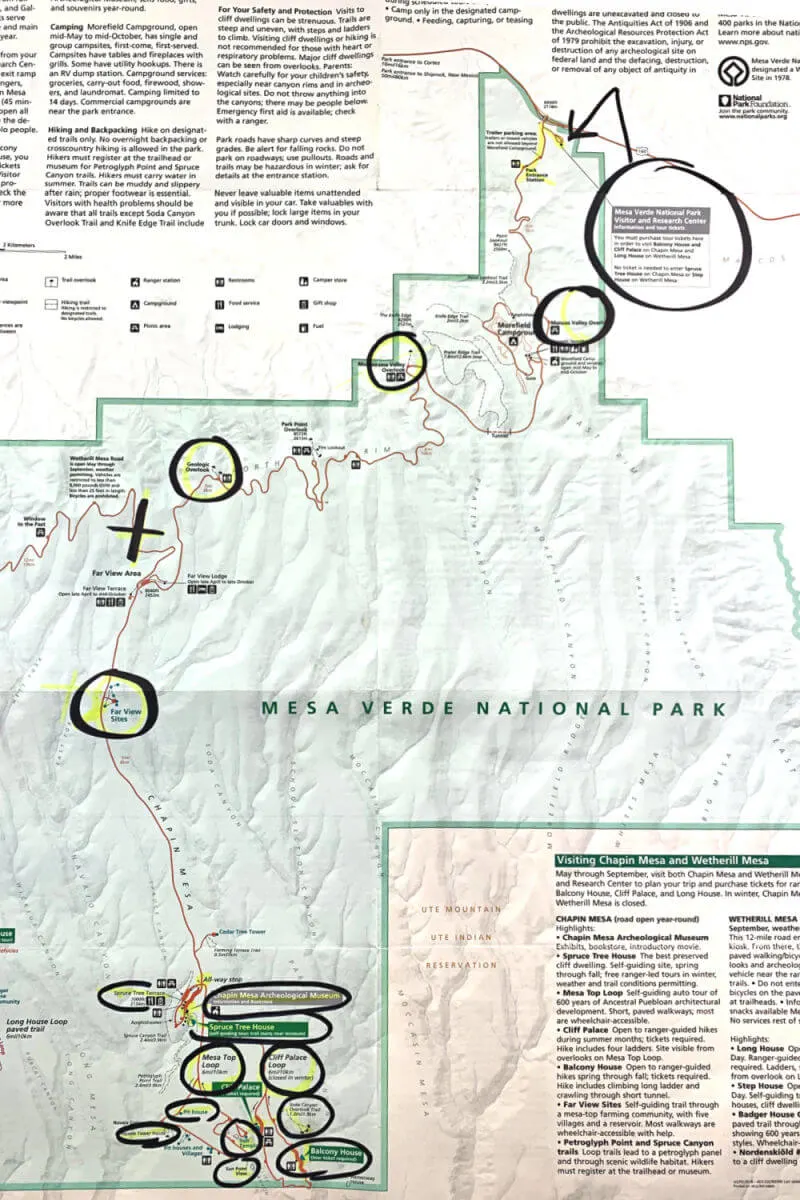 1 day Mesa Verde Map Itinerary, National Parks map #mesaverde #familytravel