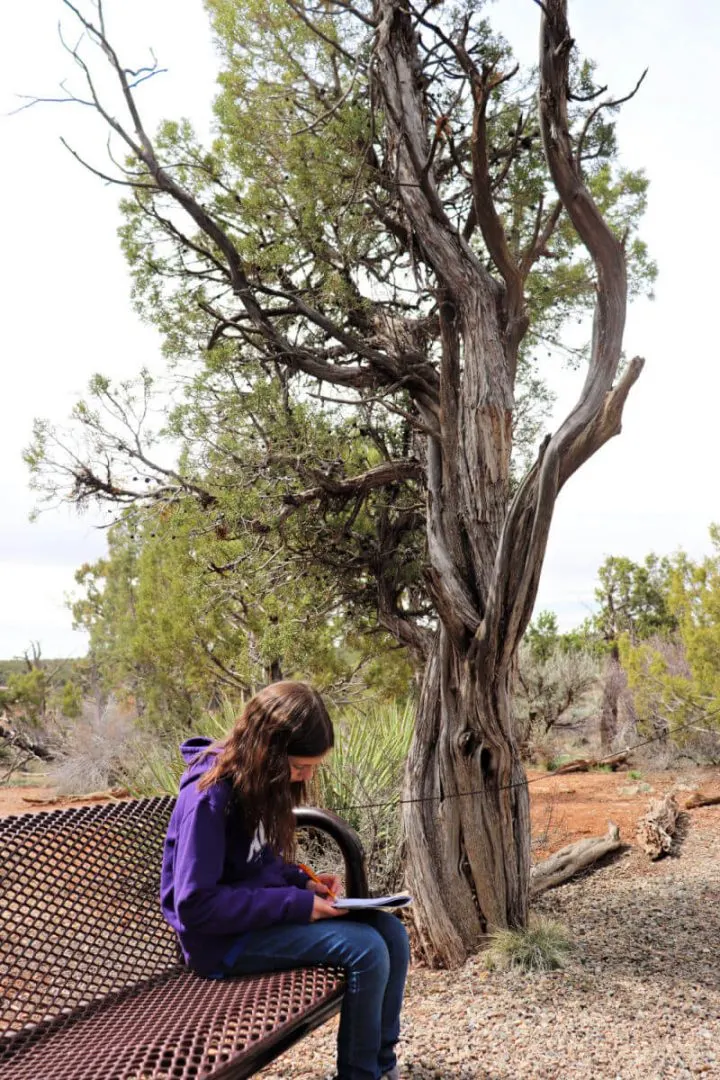 Girl writing in the Junior Ranger book