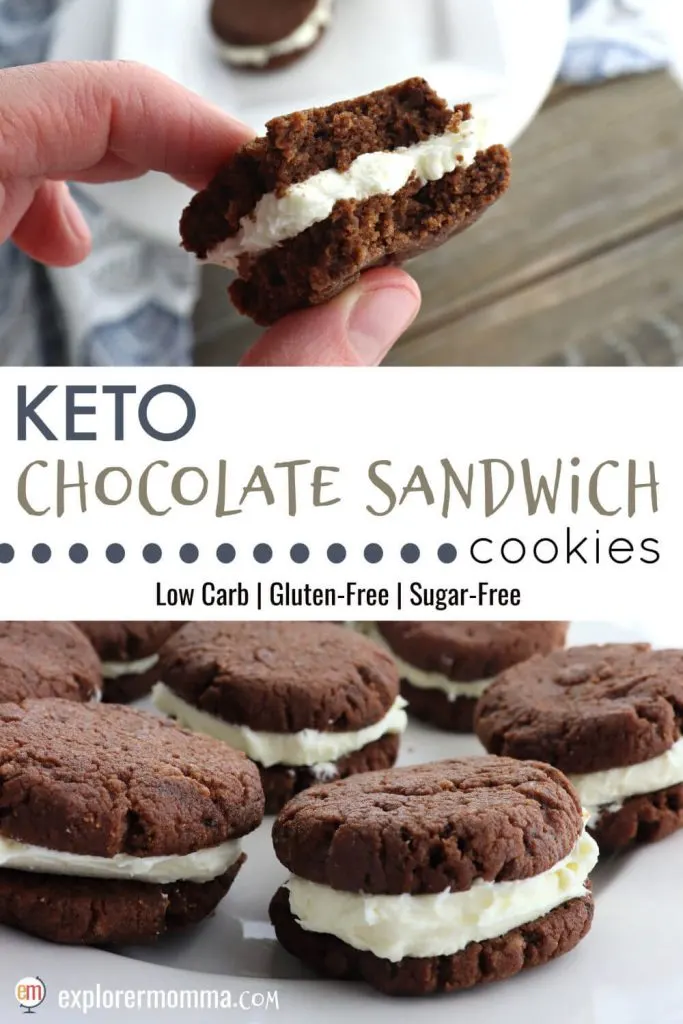Delicious low carb keto chocolate sandwich cookies are the perfect cross between keto oreos and keto whoopie pies. A gluten-free, sugar-free snack perfectly family-friendly keto diet or not! #ketorecipes #ketodesserts