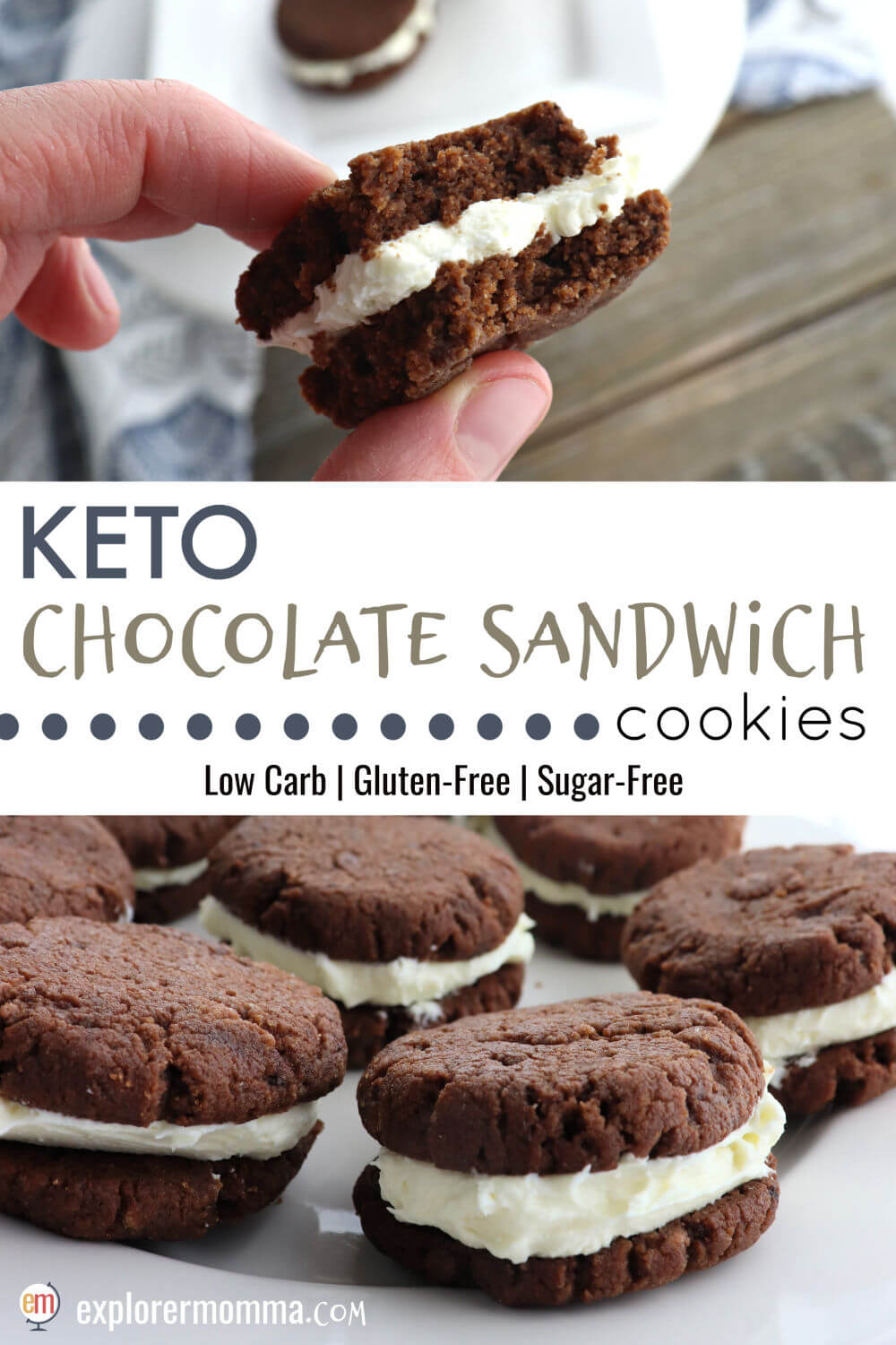 Soft Keto Chocolate Sandwich Cookies are the perfect cross between a keto oreo and a keto whoopie pie. A gluten-free, sugar-free snack or dessert the whole family will love keto diet or not. #ketocookies #lowcarbrecipes #ketorecipes