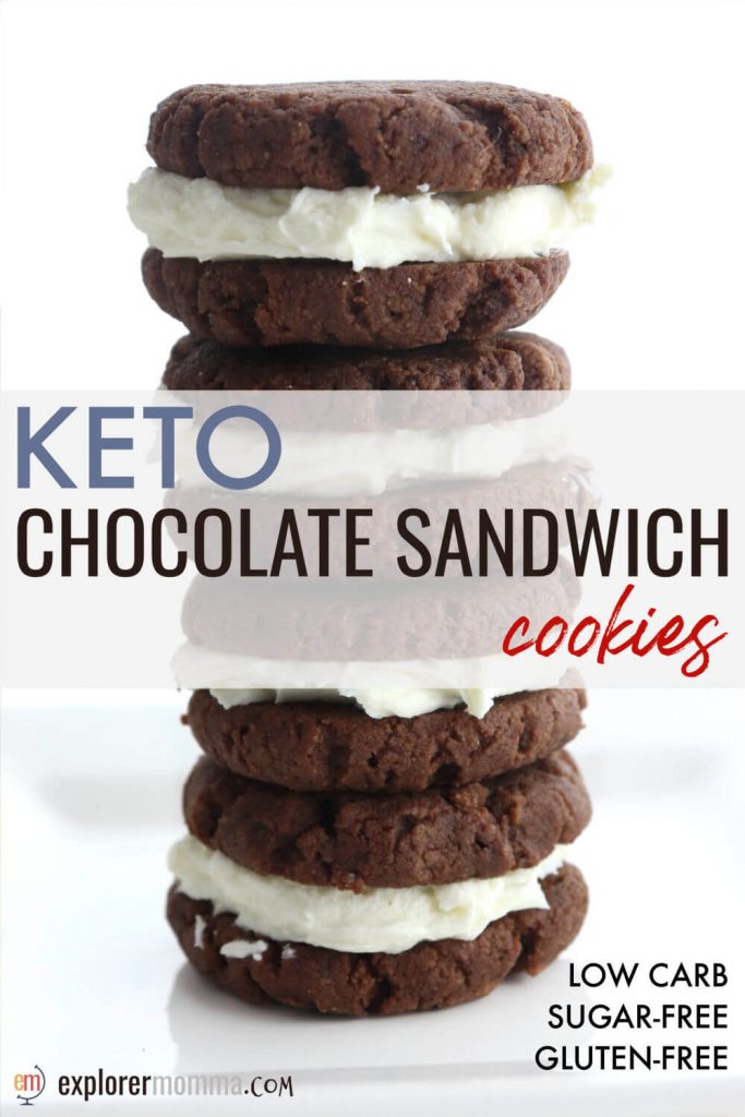 Low carb Keto Chocolate Sandwich Cookies are a fabulous soft copycat keto oreo, satisfy cravings yet are sugar-free and gluten-free. #ketodesserts #ketocookies #ketorecipes