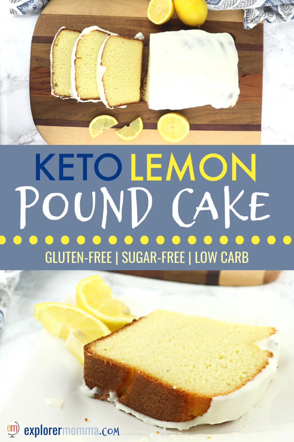 Delicious lemon keto pound cake recipe. It's fabulous for a gluten-free tea time, to replace your favorite coffee shop snack, or sugar-free breakfast. Did I mention it's also packed with 9 grams of protein? #ketobreakfast #ketorecipes #lowcarbrecipesketo