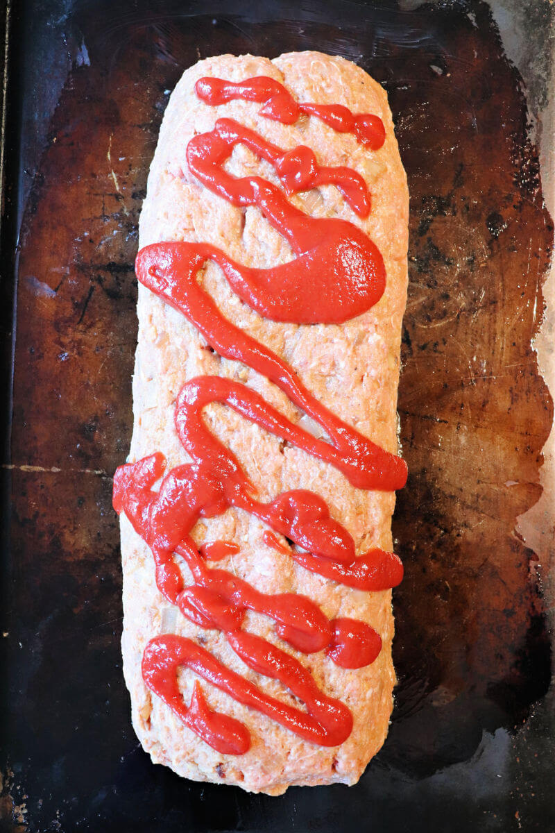 Keto turkey meatloaf on pan, ready to bake #ketorecipes #ketodinner