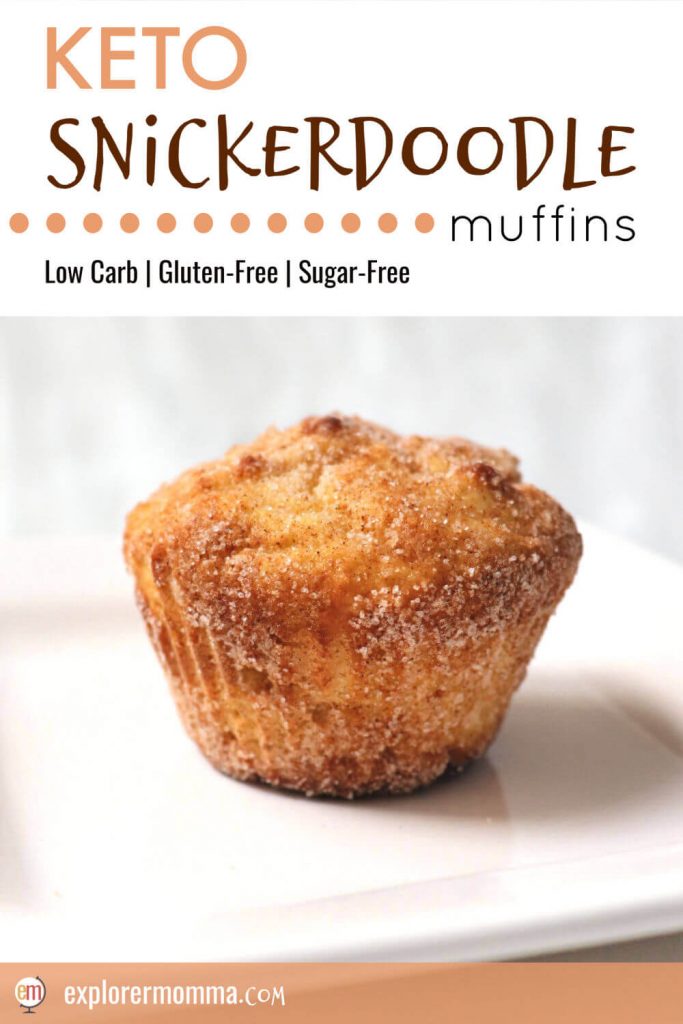 Cinnamon spice in a low carb breakfast. What gluten-free treat could be better? Keto snickerdoodle muffins are soft and delicious and perfect for a low carb diet. #ketomuffins #lowcarbrecipes