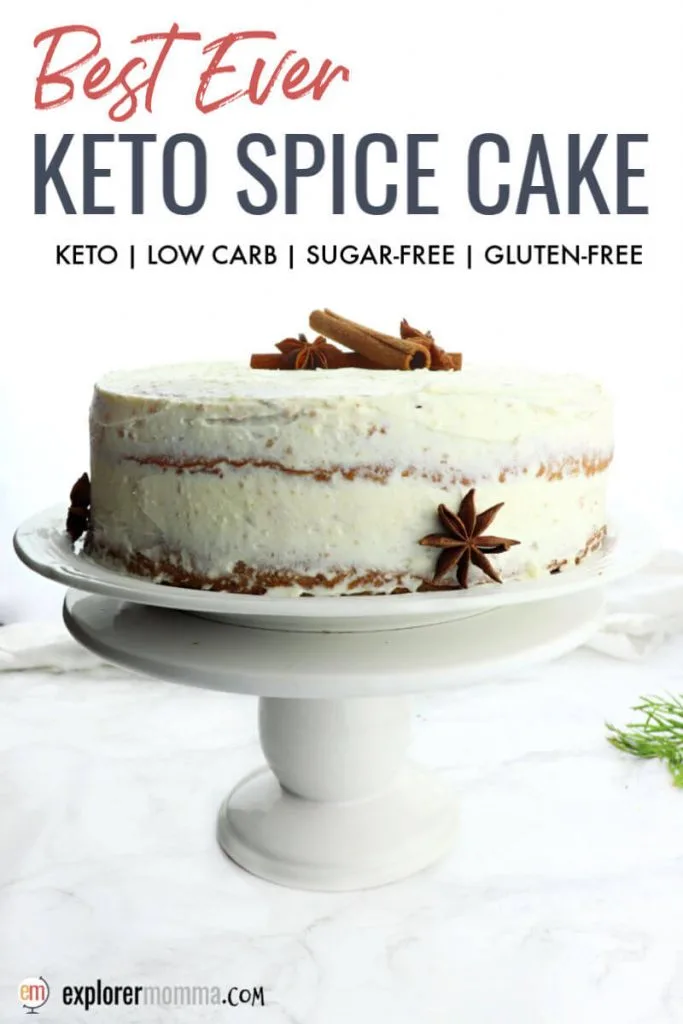 Layered keto spice cake is fabulous as a keto birthday cake or special occasion cake. Gluten-free, sugar-free, and delicious, it won't even seem like you're on a keto diet. #ketocake #ketodessert #ketocakerecipes
