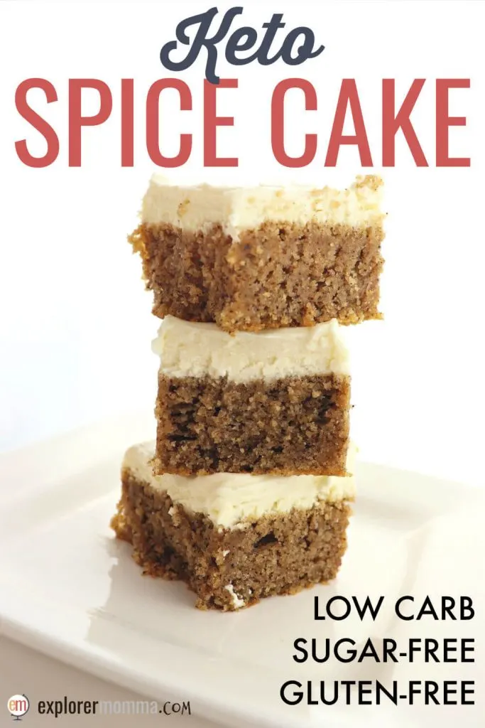 Fall spices flavor this best ever keto spice cake. Gluten-free, sugar-free with a deliciously dreamy cream cheese frosting, it may be the perfect cake for a keto diet. #ketodessertrecipes #ketodessert #lowcarbdessert